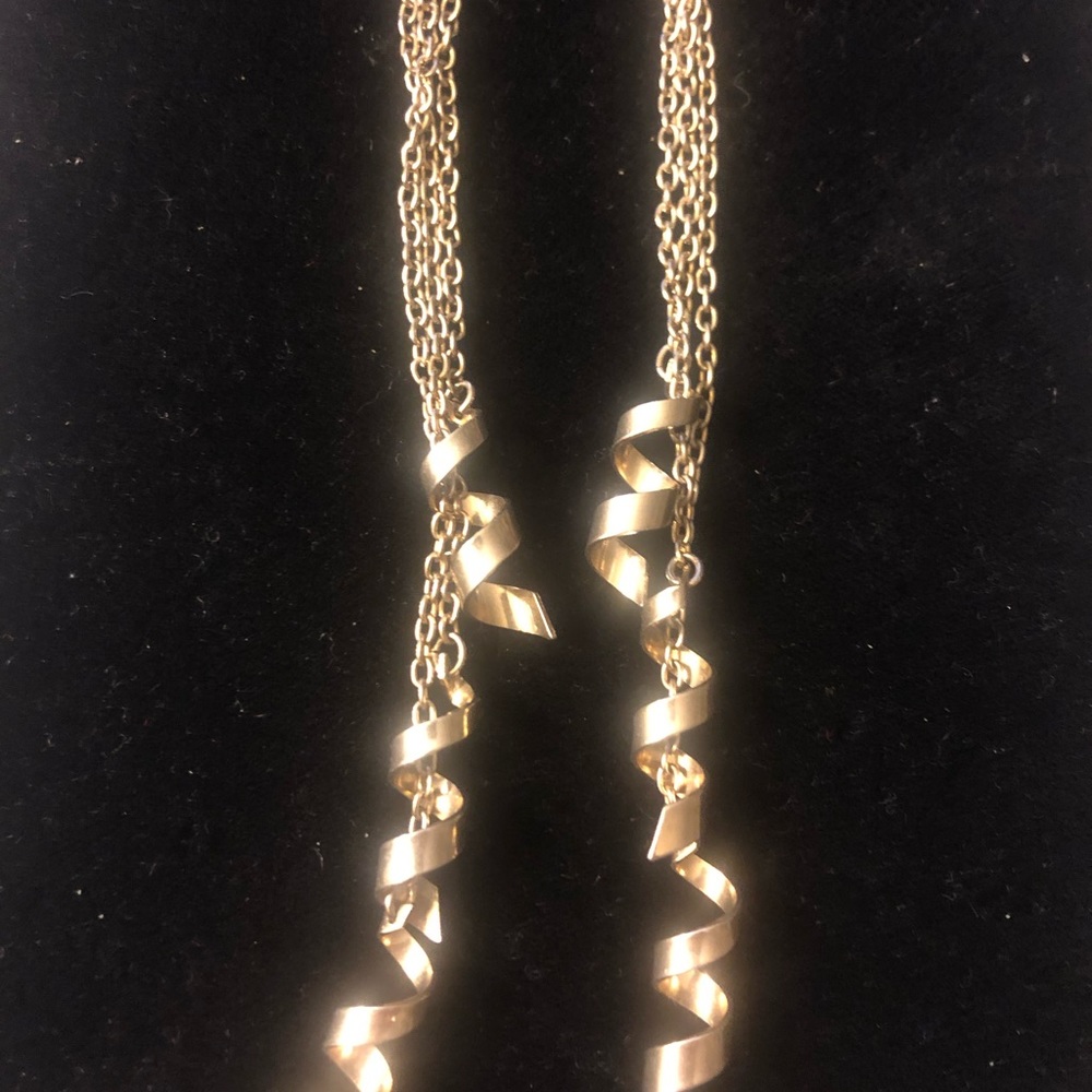 🌞 80s Vintage super long streamer spiral earrings  gold pierced ears 5.5” long